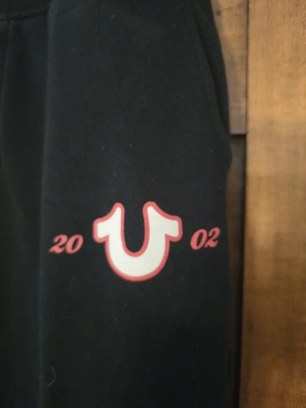 O True Religion Men's Black Sweatpants with Red Accent Large